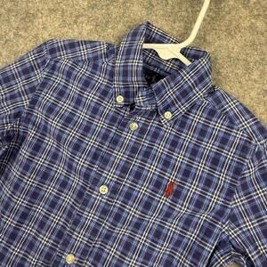 Ralph Lauren Boy’s Long Sleeve Button Front Shirt Blue White Plaid Size 3T 479